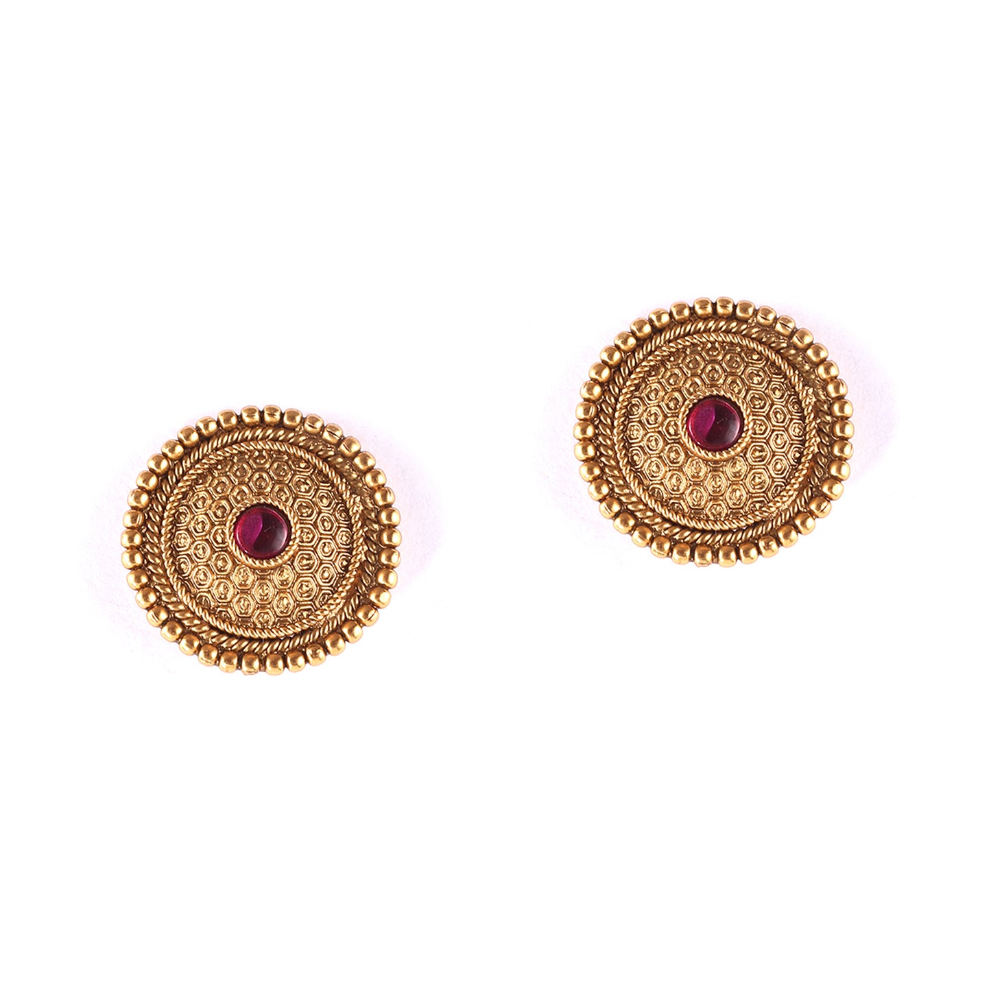 Women's Round Pendant Ruby Earrings Long Necklace Set with Earrings
