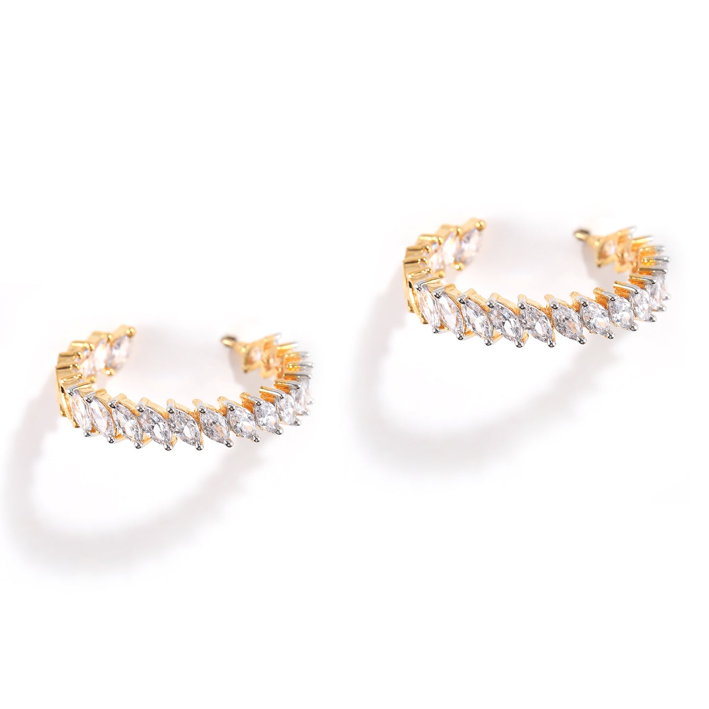 Gold and American Diamond Classic Hoops Earrings