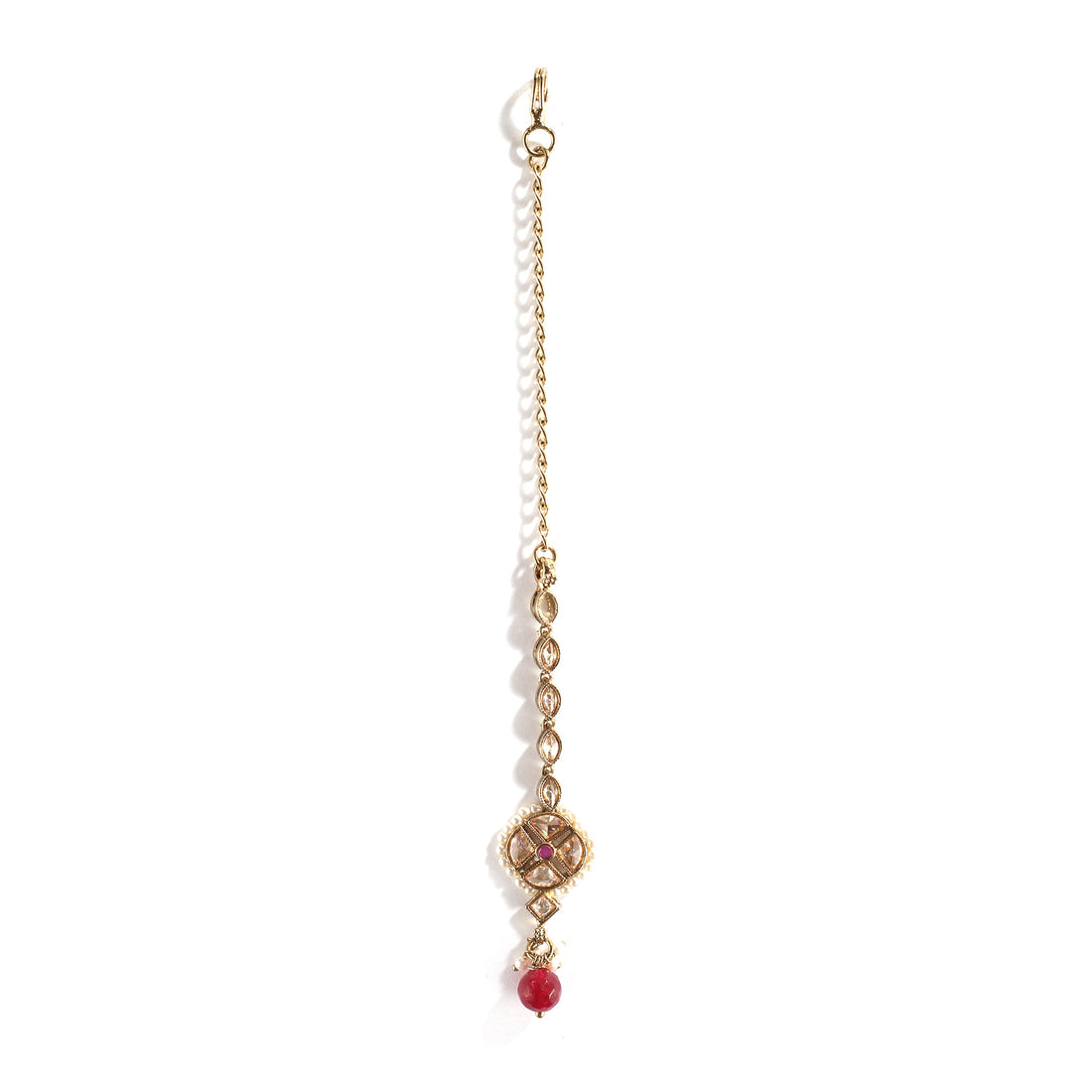 Ruby Gold Polish Necklace With Earrings And Tika Set