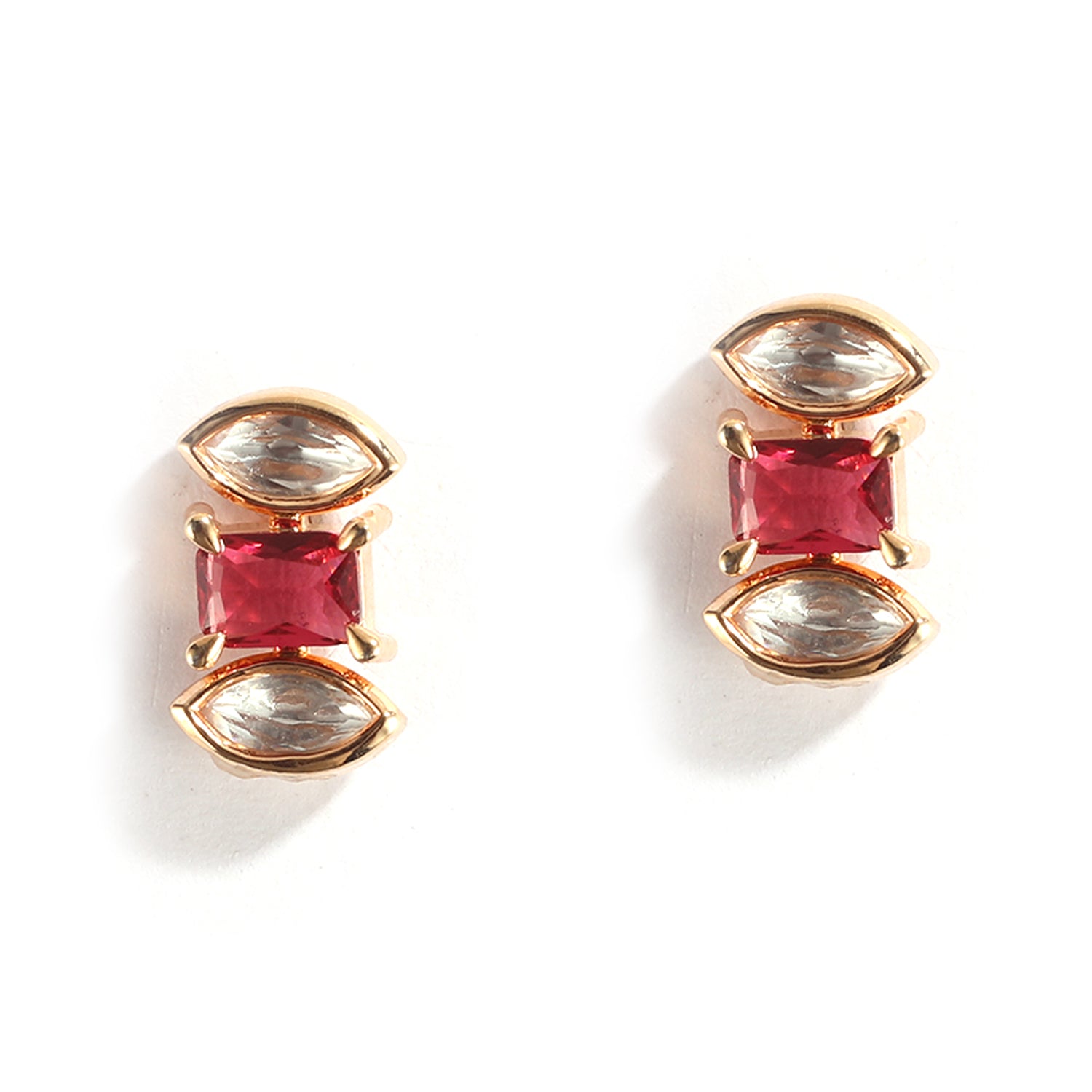 Vintage India Ruby and Glass Stone Necklace Set with Earrings