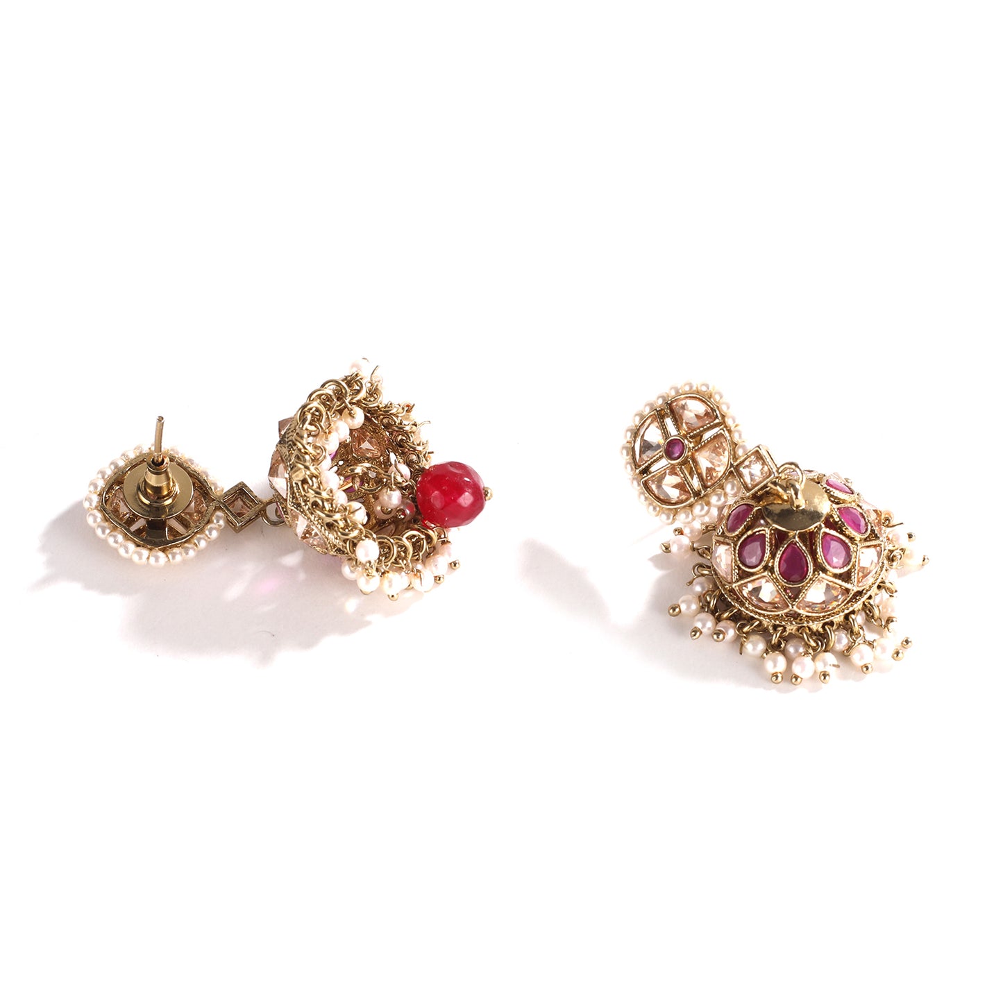 Ruby Gold Polish Necklace With Earrings And Tika Set