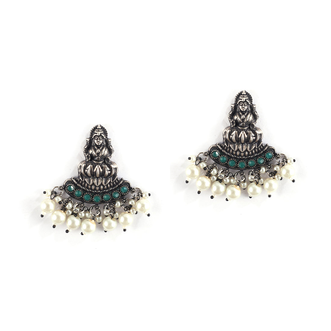 Tribal india Oxidised Silver and Jade Stone Set