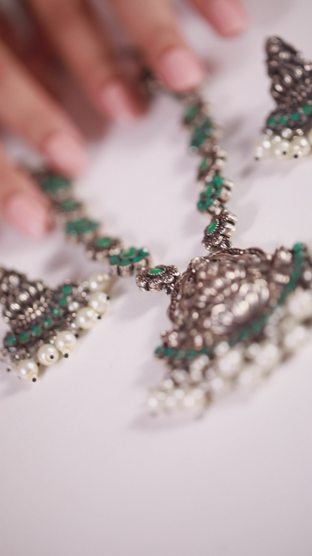 Tribal india Oxidised Silver and Jade Stone Set