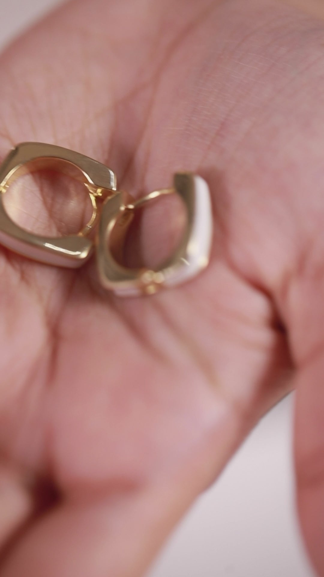 Enameld Gold and White Square Hoop Earrings