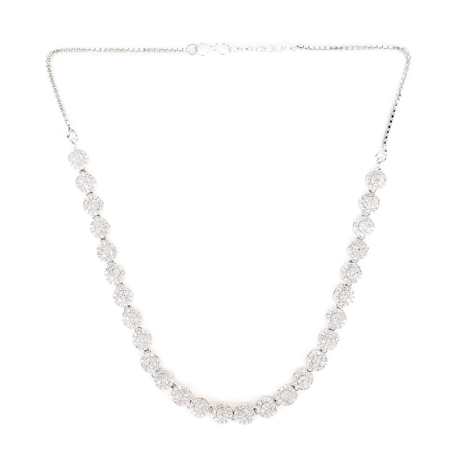 Silver and Rhodium Plated Elegant Imperial Diamond Necklace with Earrings