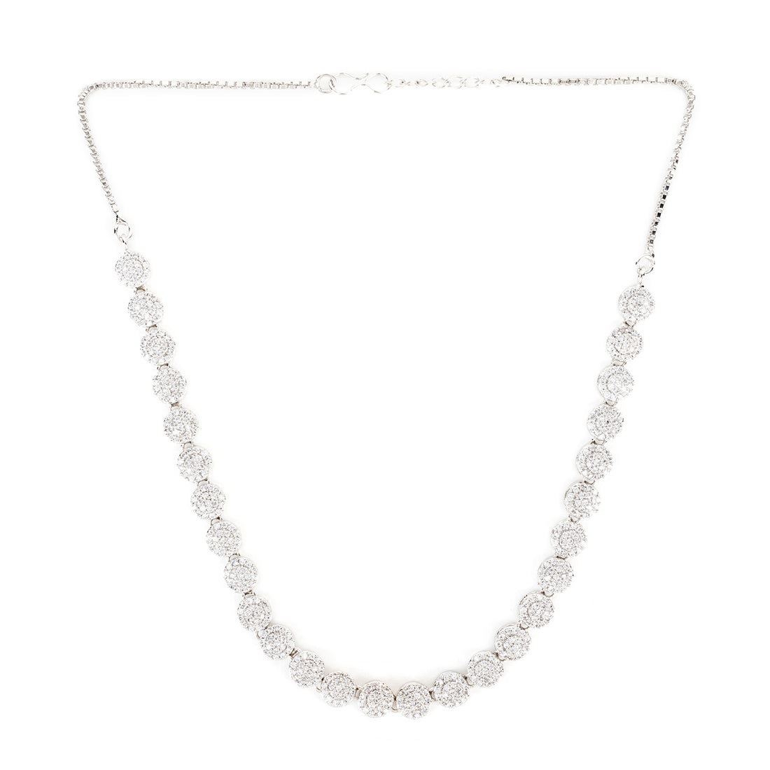 Silver and Rhodium Plated Elegant Imperial Diamond Necklace with Earrings