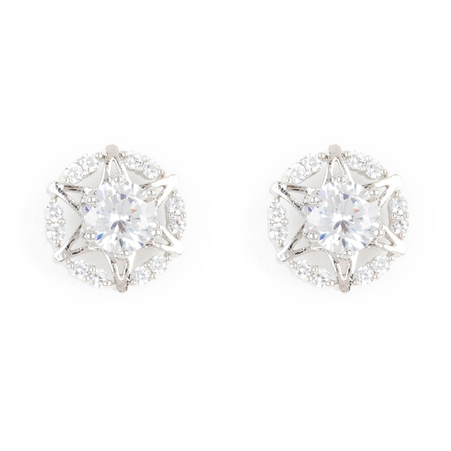 Starshine Studs Diamond Earrings with Silver - Rhodium Plating