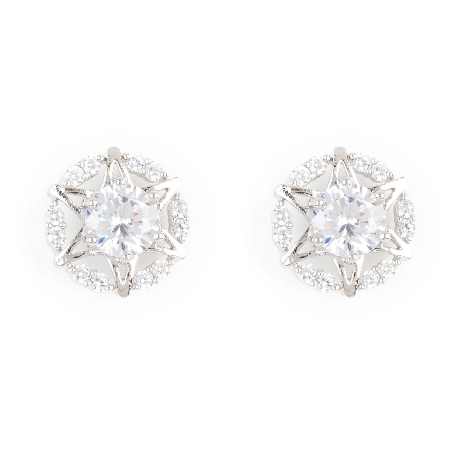 Starshine Studs Diamond Earrings with Silver - Rhodium Plating