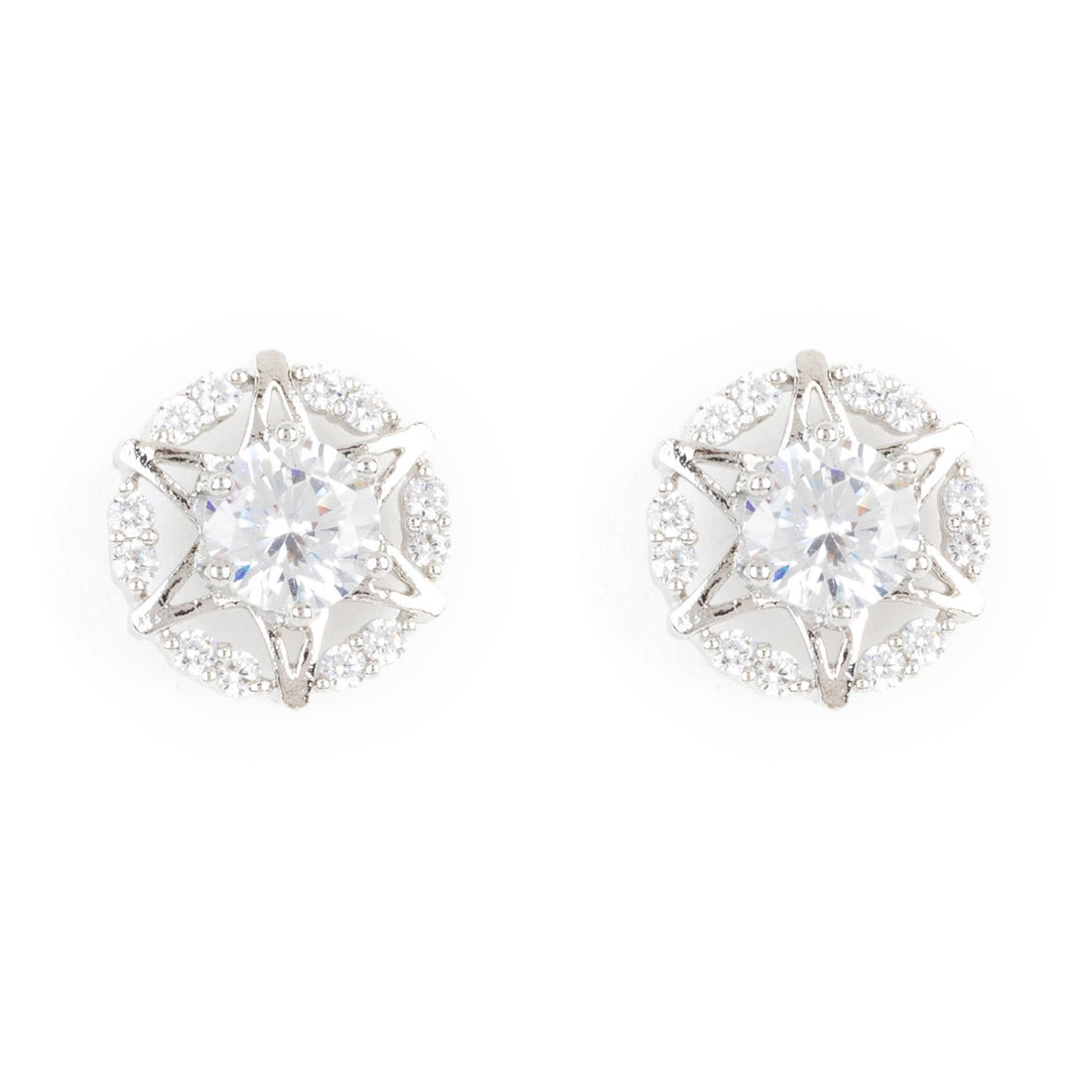 Starshine Studs Diamond Earrings with Silver - Rhodium Plating