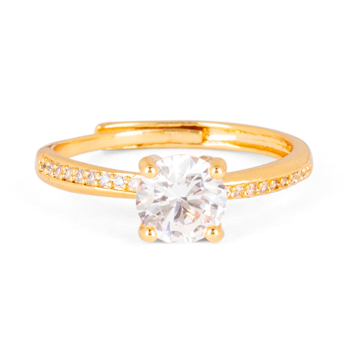 Leading Lady Solitaire Gold Ring in Gold Plating and CZ Stones (Adjustable)