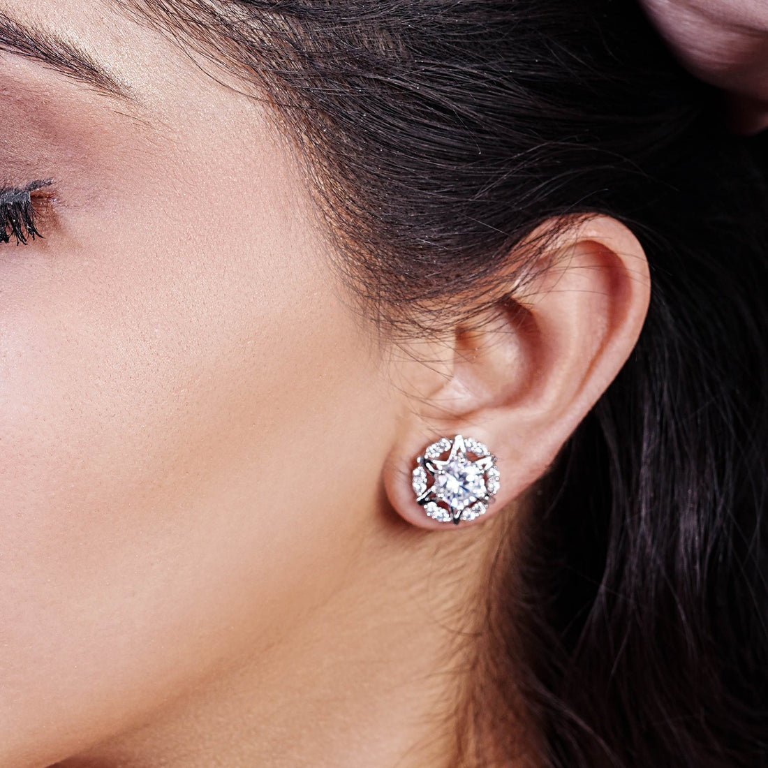 Starshine Studs Diamond Earrings with Silver - Rhodium Plating