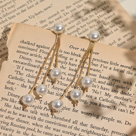 Gold and Silver Toned Pearl Drop Earrings