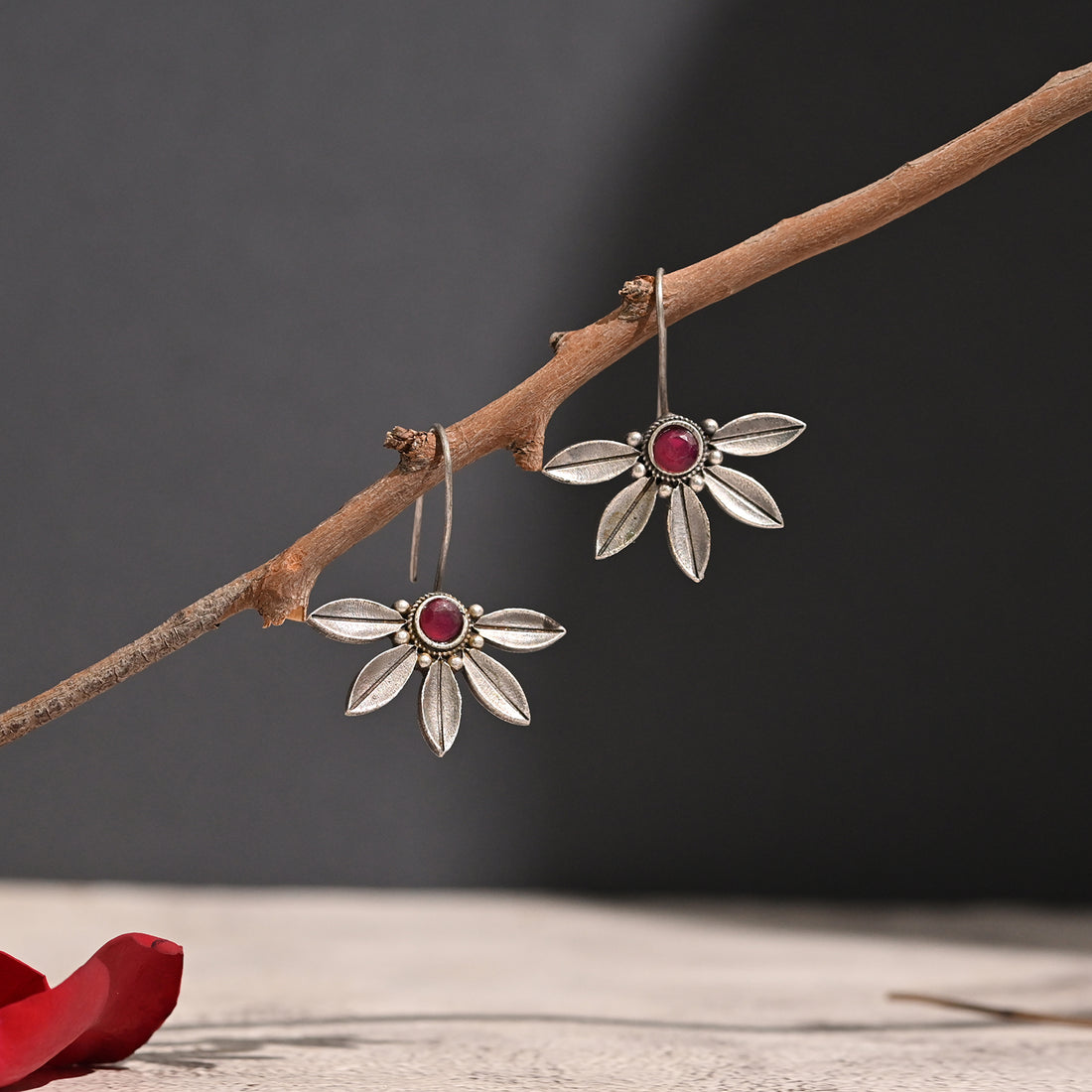 Vintage Silver Oxidised Pankhuri Fish Hook Earrings