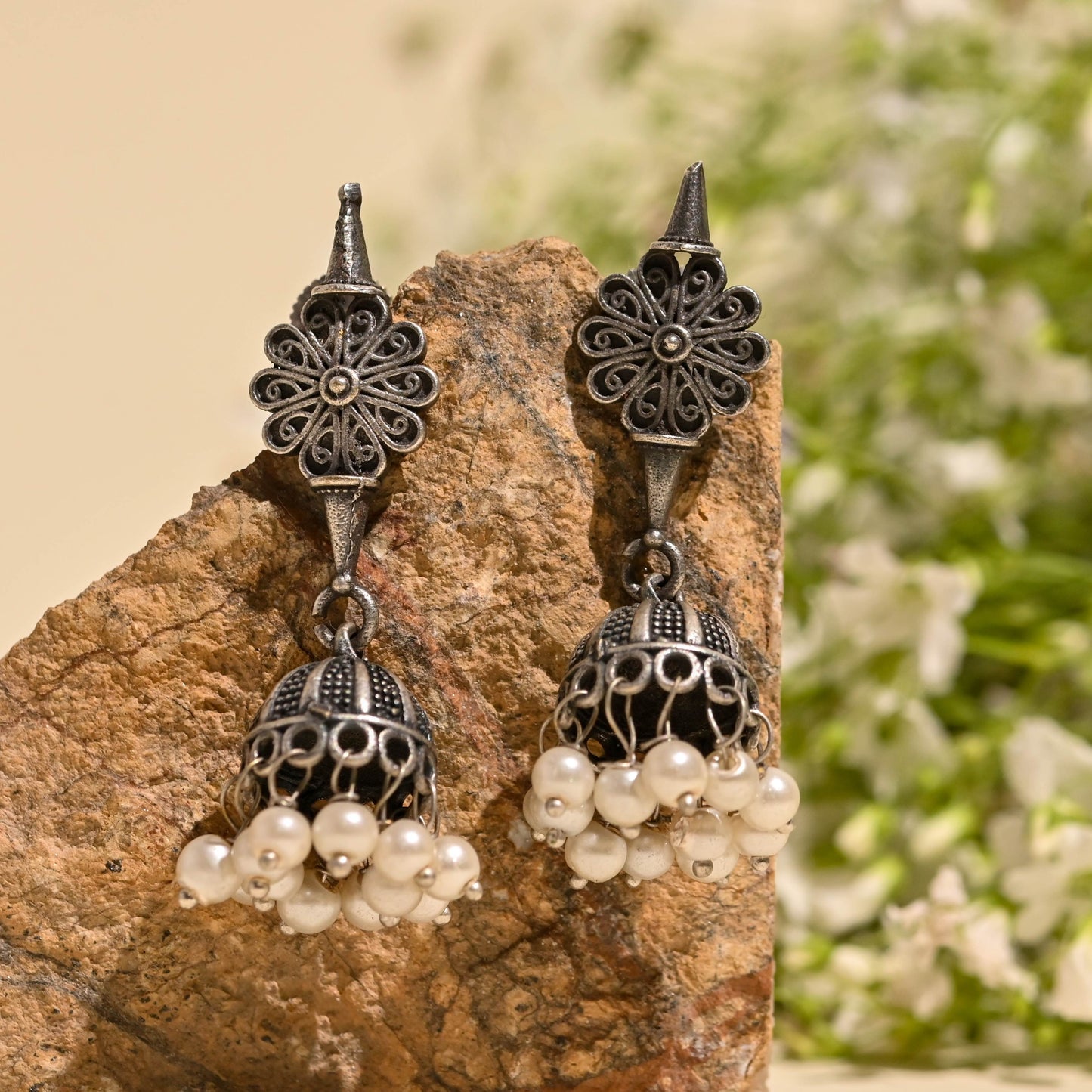 Vintage Silver Oxidized Razia Earrings