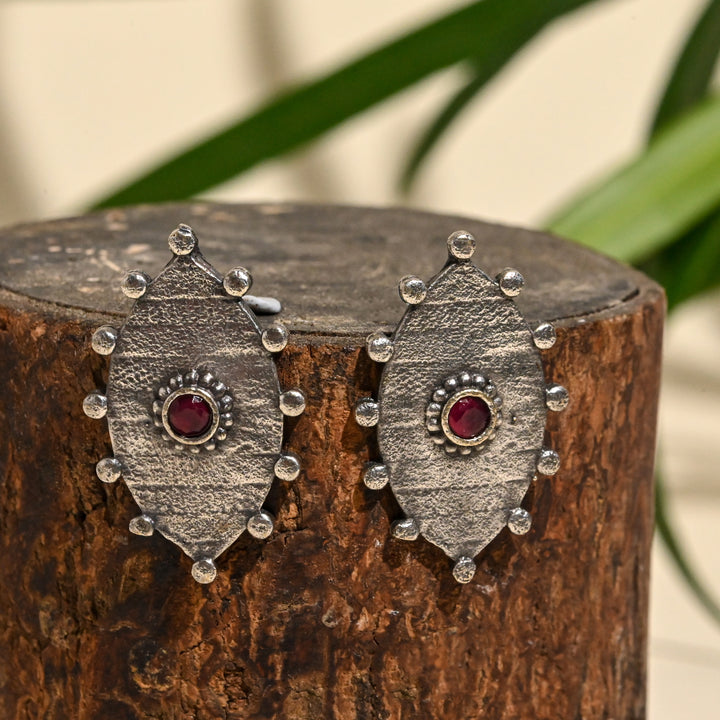 Vintage Tribal Silver Oxidized Evil Eye Earrings