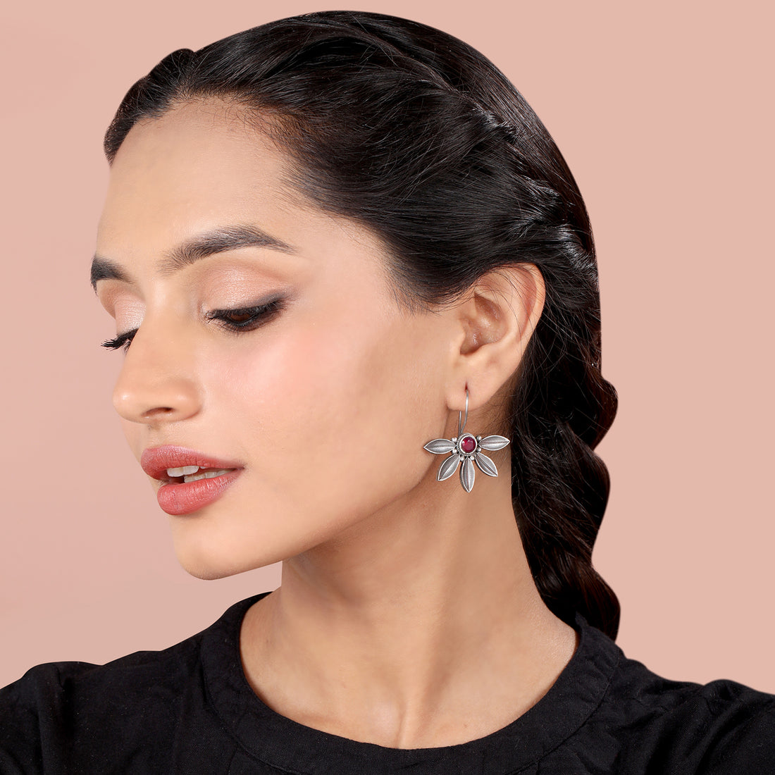 Vintage Silver Oxidised Pankhuri Fish Hook Earrings