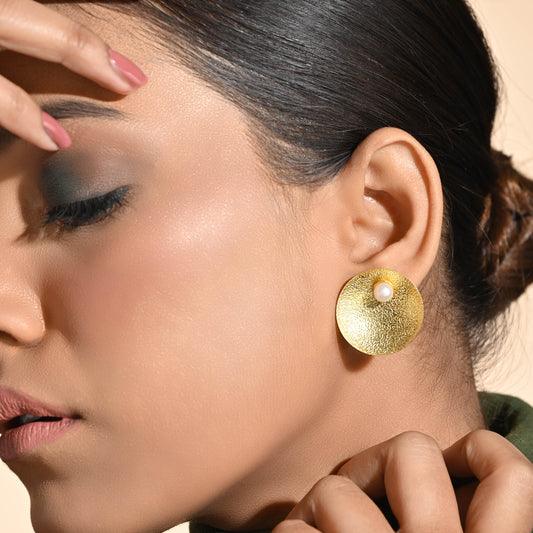 Gold Tone Handmade Lightweight Pearl in Plate Earrings