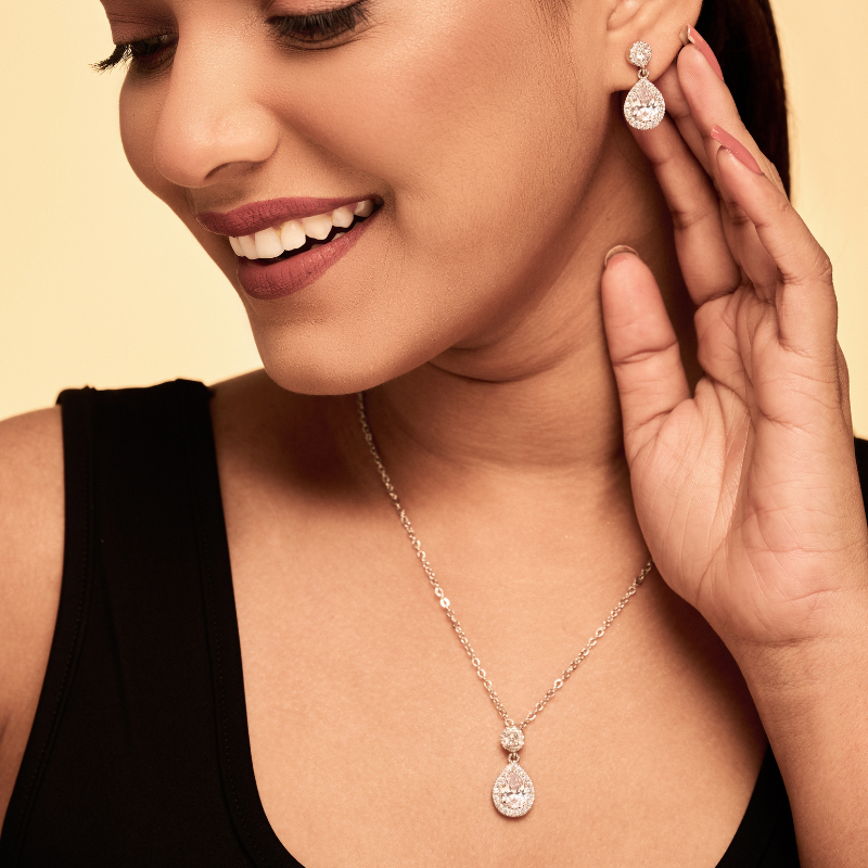 Amazon.com: 14K White Gold 1 Carat TW Diamond Pendant and Earring Matching  Set: Clothing, Shoes & Jewelry