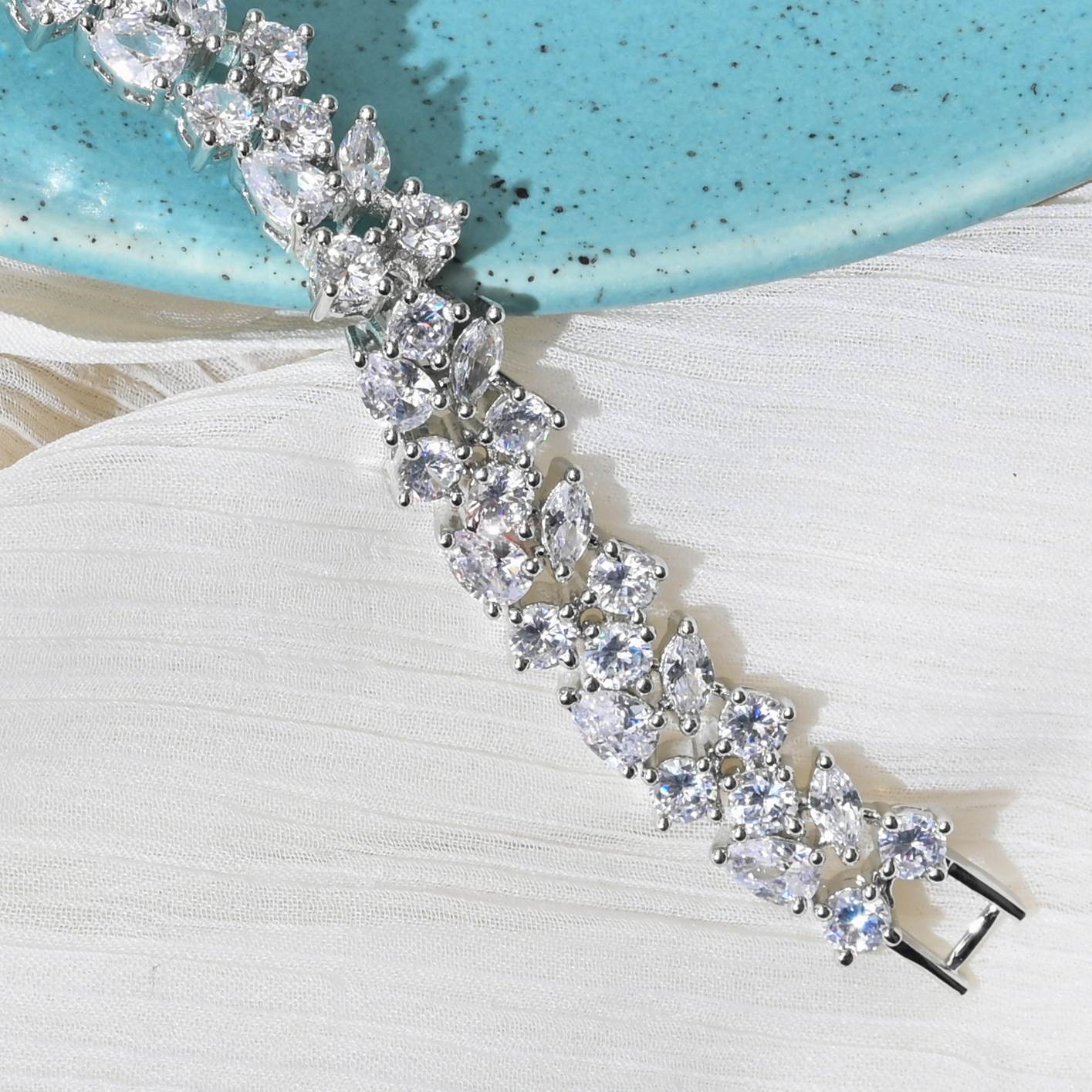 Silver Rhodium Plated Emma  Diamond Wraparound Bracelet