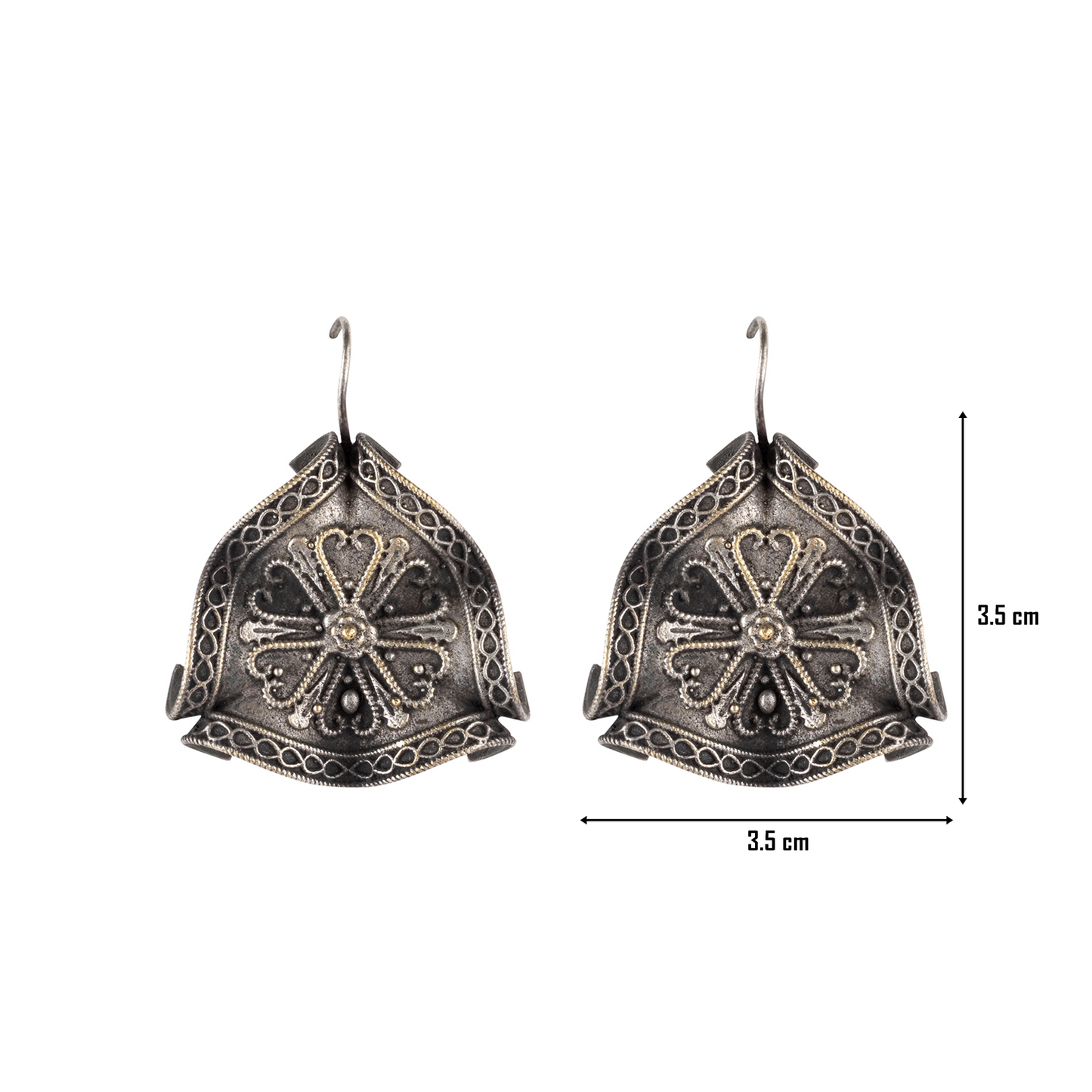 Vintage Tribal Silver Oxidized Belpatra Fish Hook Earrings