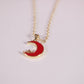 Red Moon Pendant with Gold Chain